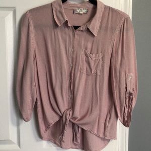 Pinstriped button down tie up blouse